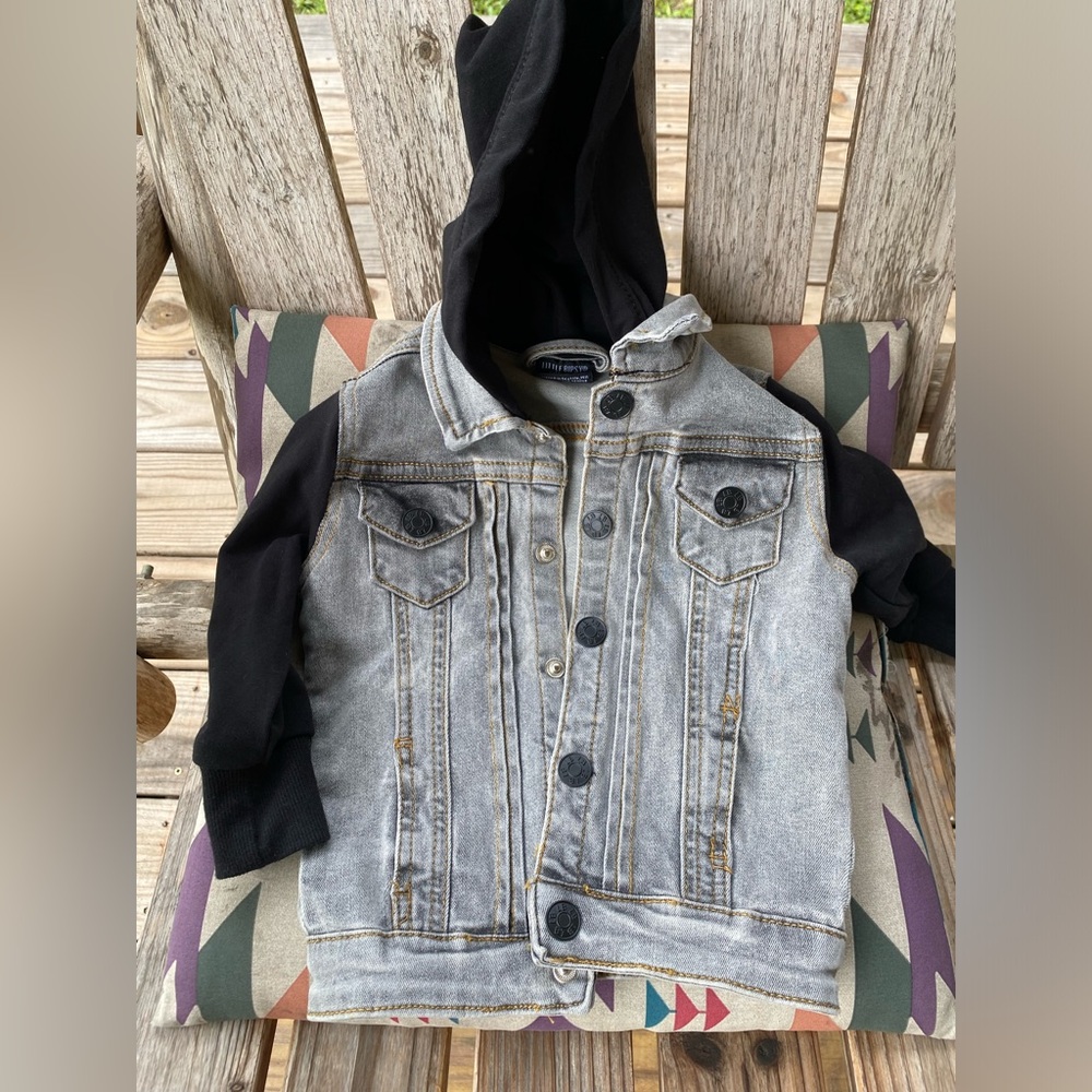 Little bipsy gray wash denim jacket , 6-12M , guc / like new